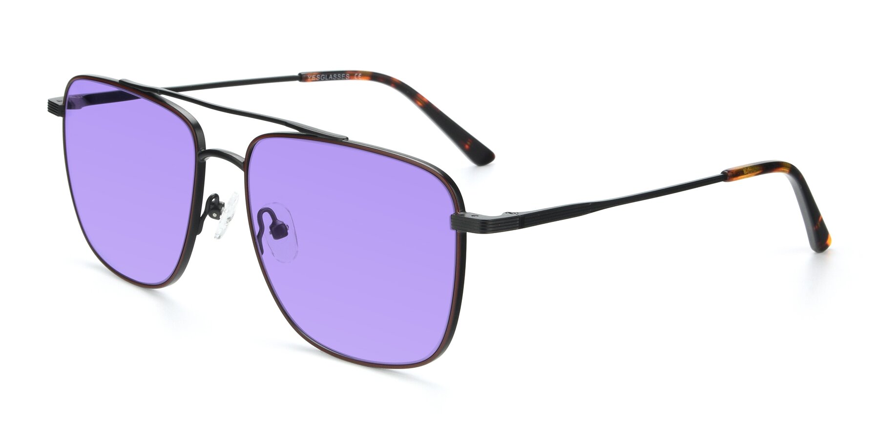 Angle of 9519 in Brown-Black with Medium Purple Tinted Lenses