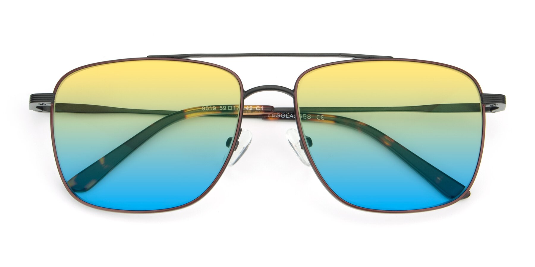 Folded Front of 9519 in Brown-Black with Yellow / Blue Gradient Lenses