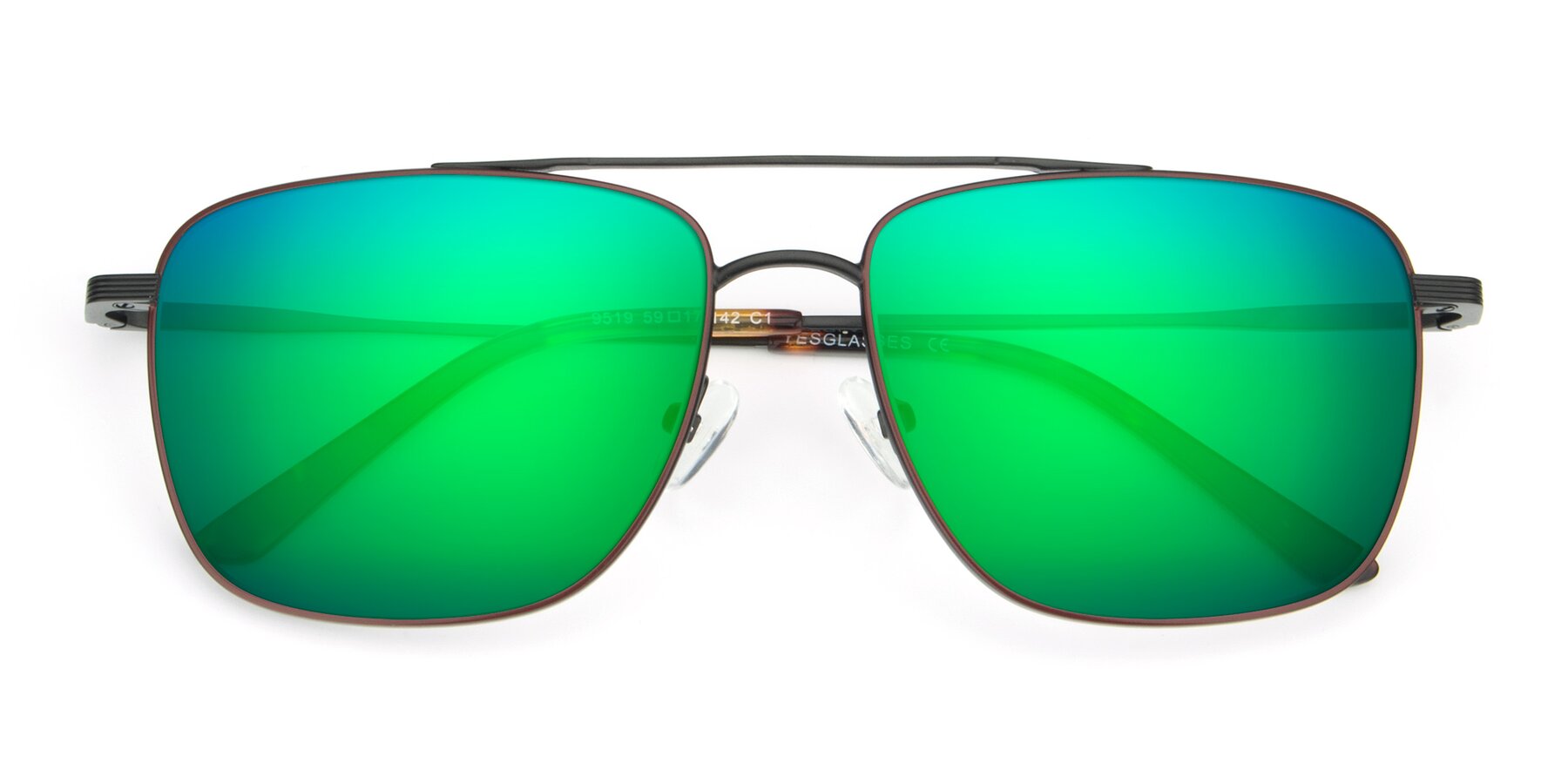 Folded Front of 9519 in Brown-Black with Green Mirrored Lenses