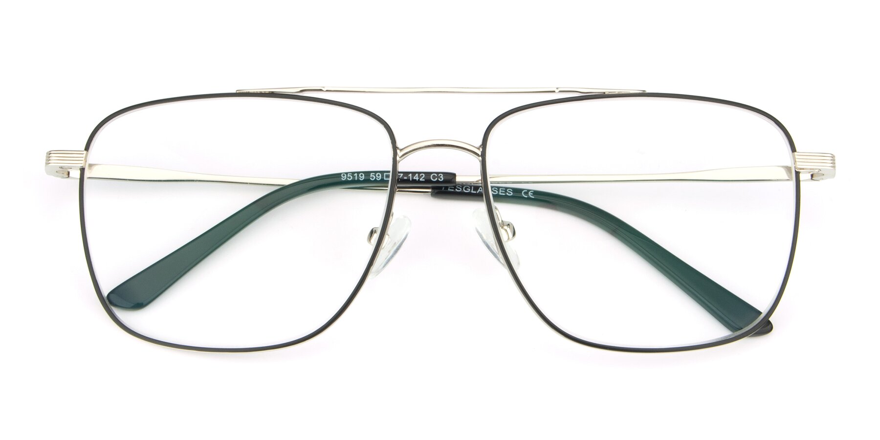Folded Front of 9519 in Black-Silver with Clear Blue Light Blocking Lenses