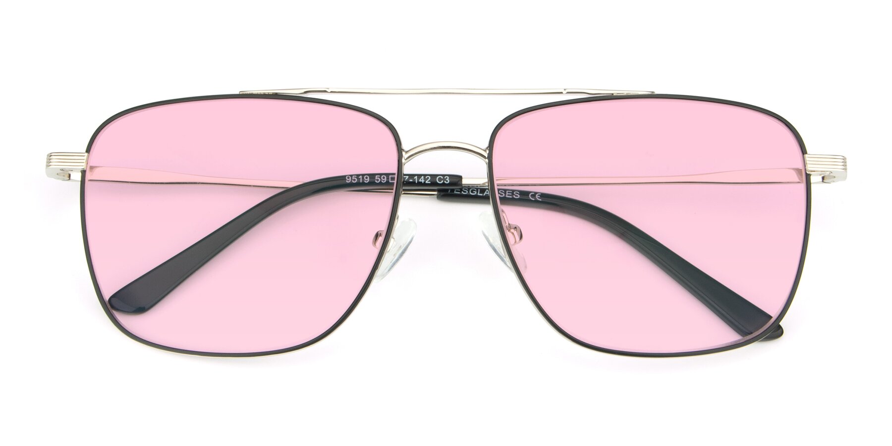 Folded Front of 9519 in Black-Silver with Light Pink Tinted Lenses