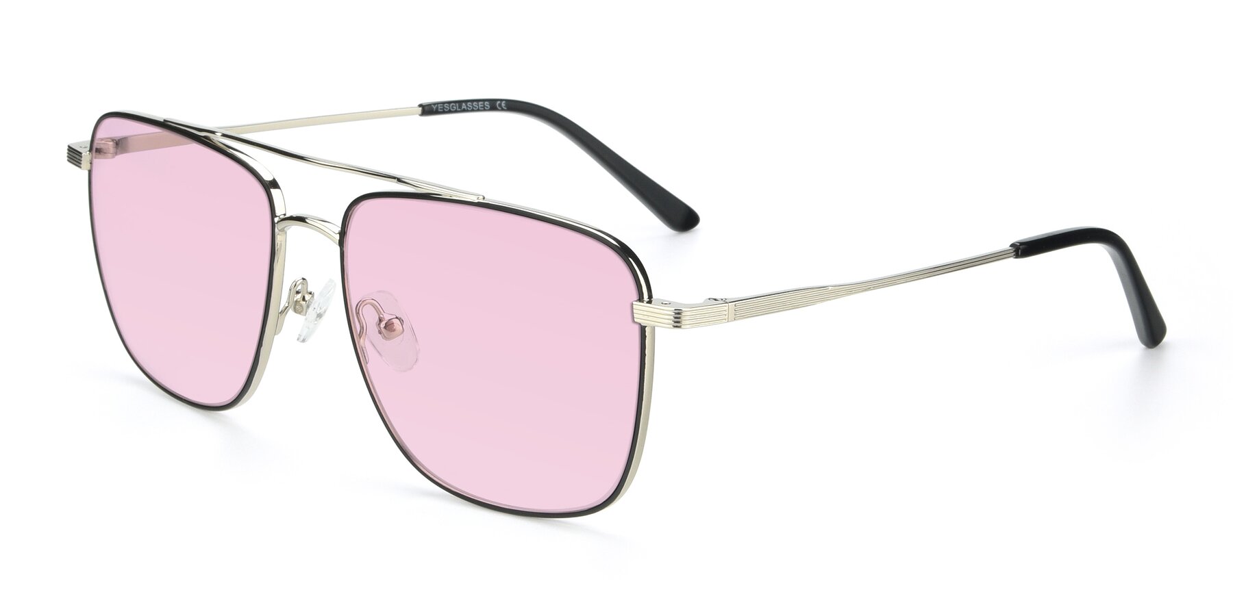 Angle of 9519 in Black-Silver with Light Pink Tinted Lenses