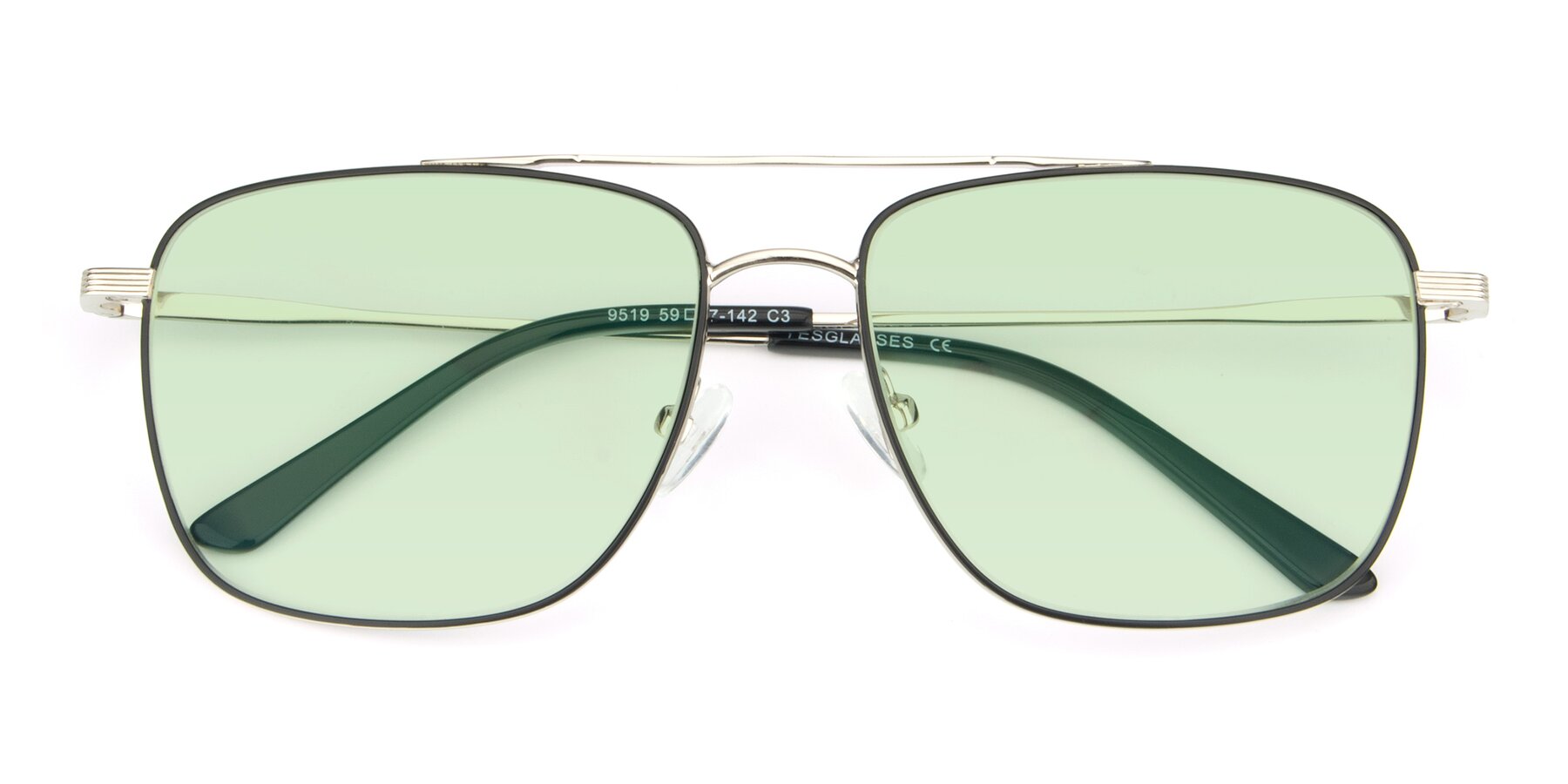 Folded Front of 9519 in Black-Silver with Light Green Tinted Lenses