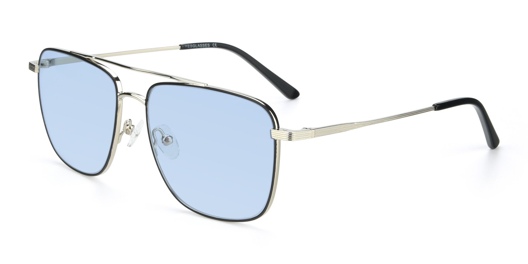Angle of 9519 in Black-Silver with Light Blue Tinted Lenses