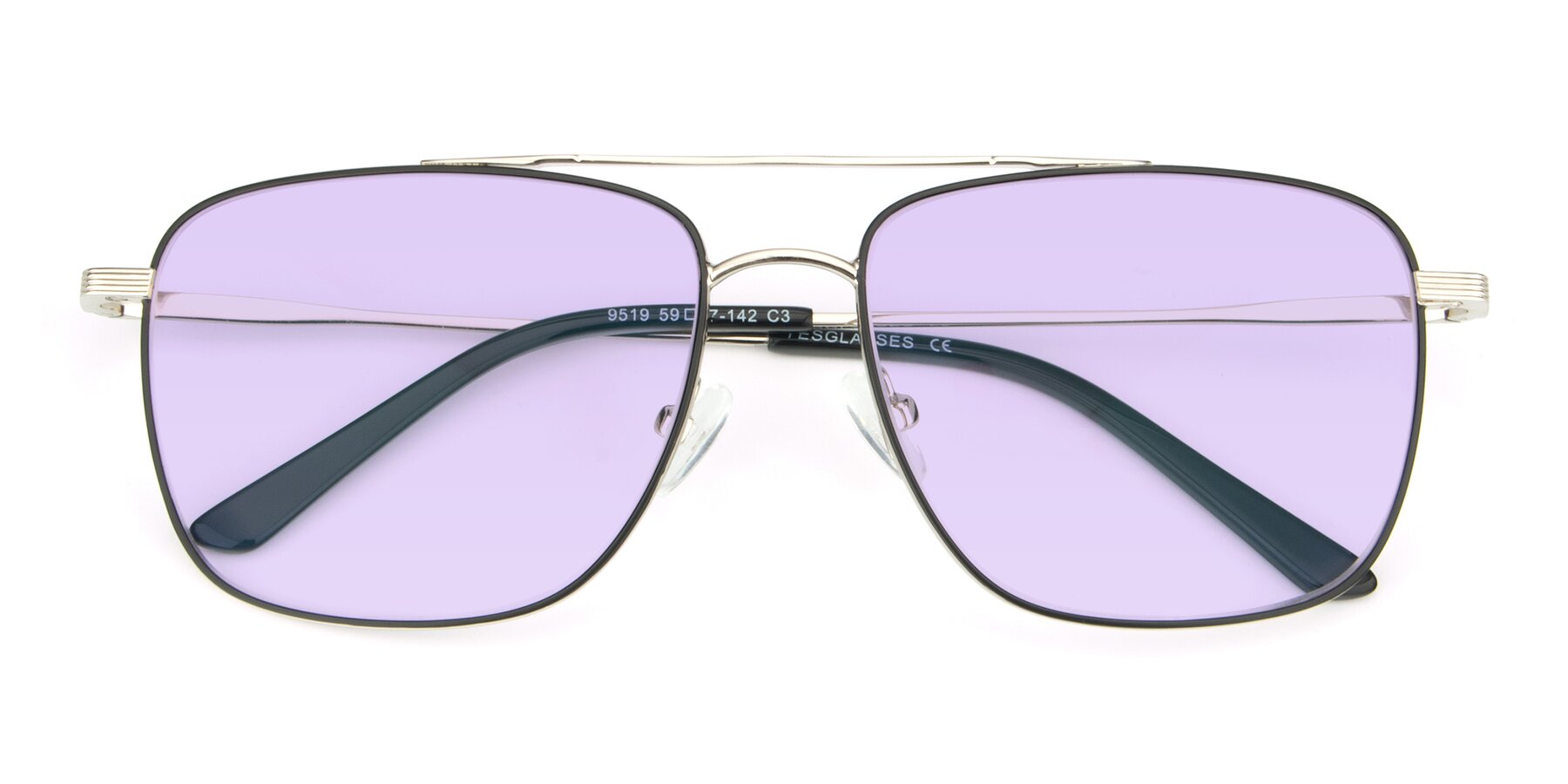 Folded Front of 9519 in Black-Silver with Light Purple Tinted Lenses