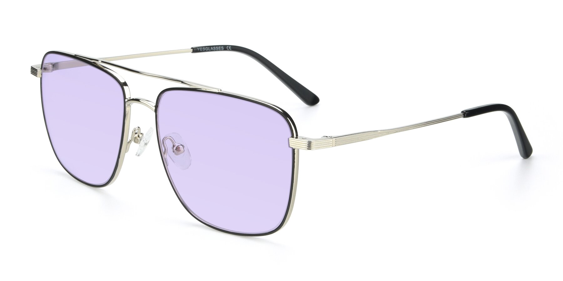 Angle of 9519 in Black-Silver with Light Purple Tinted Lenses