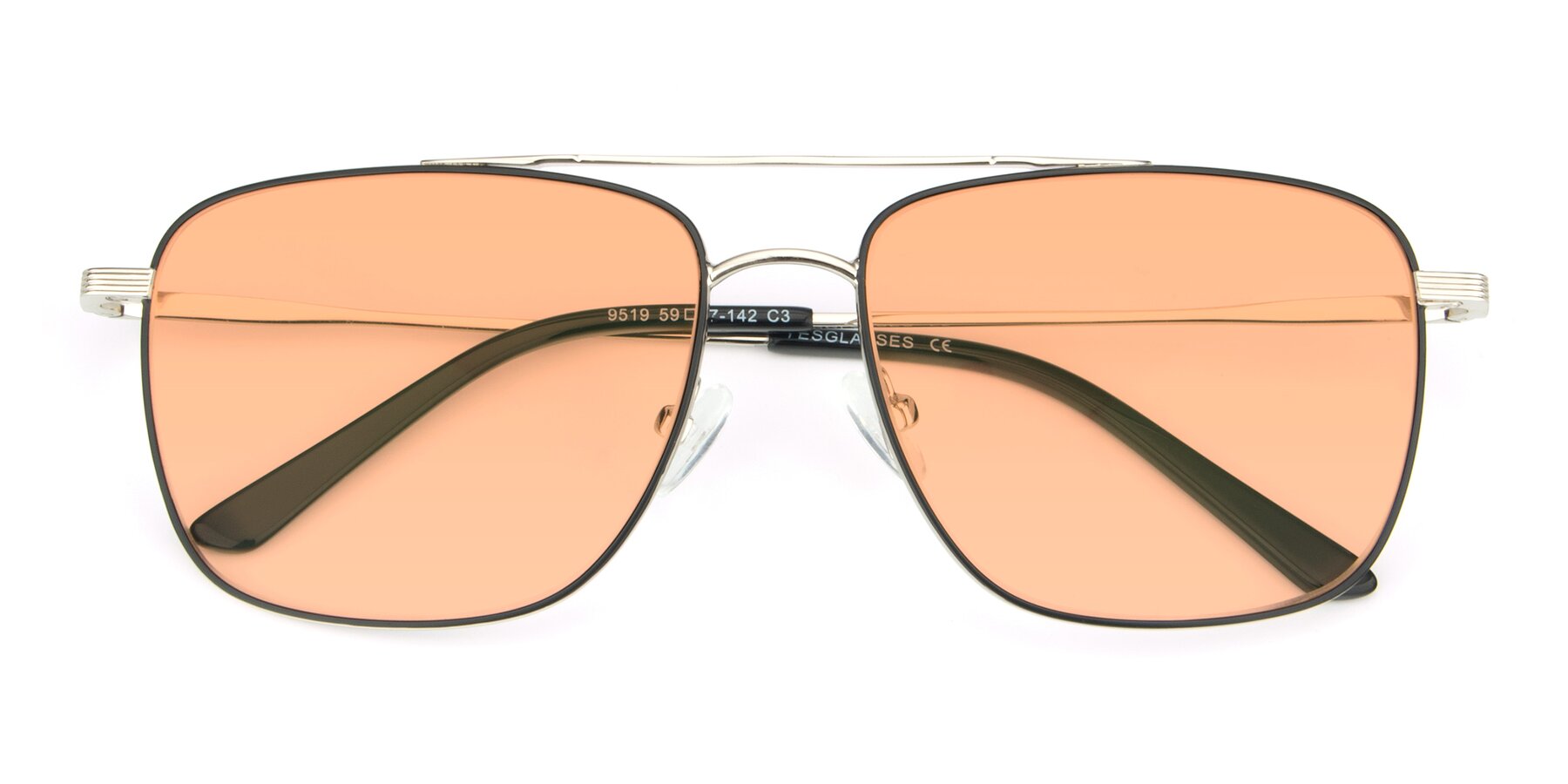 Folded Front of 9519 in Black-Silver with Light Orange Tinted Lenses