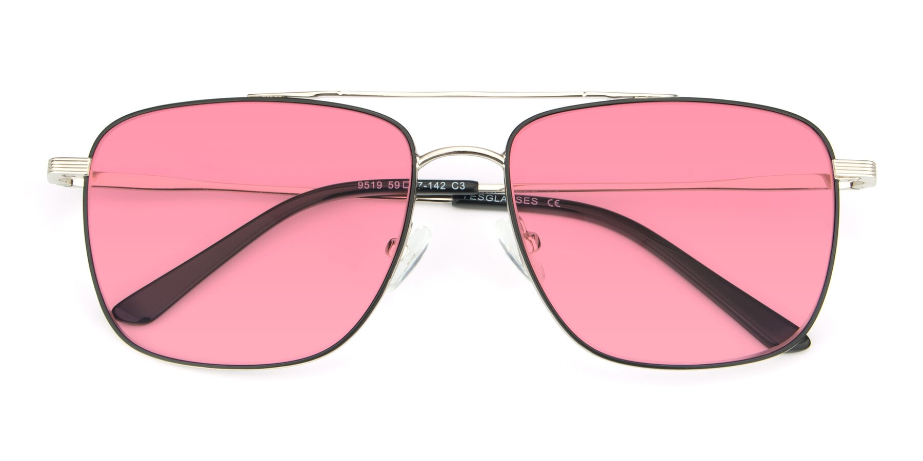 Folded Front of 9519 in Black-Silver with Pink Tinted Lenses