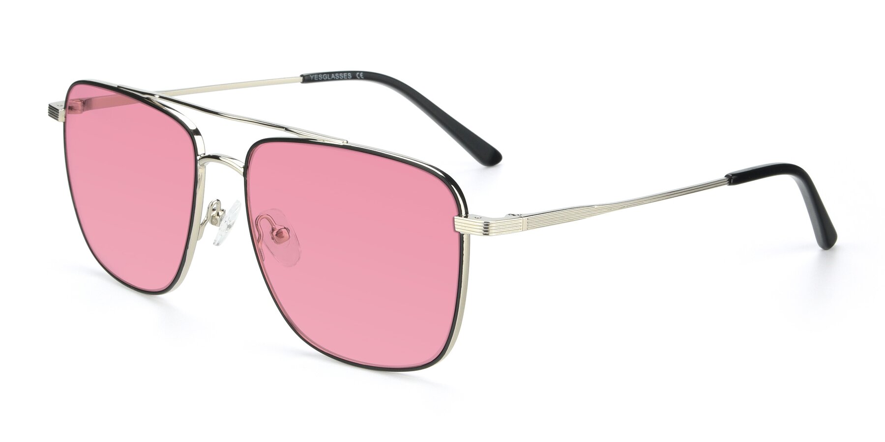 Angle of 9519 in Black-Silver with Pink Tinted Lenses