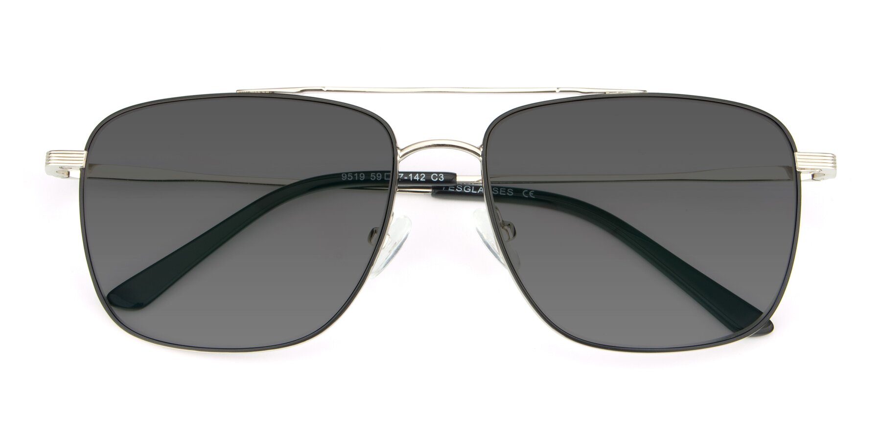 Folded Front of 9519 in Black-Silver with Medium Gray Tinted Lenses