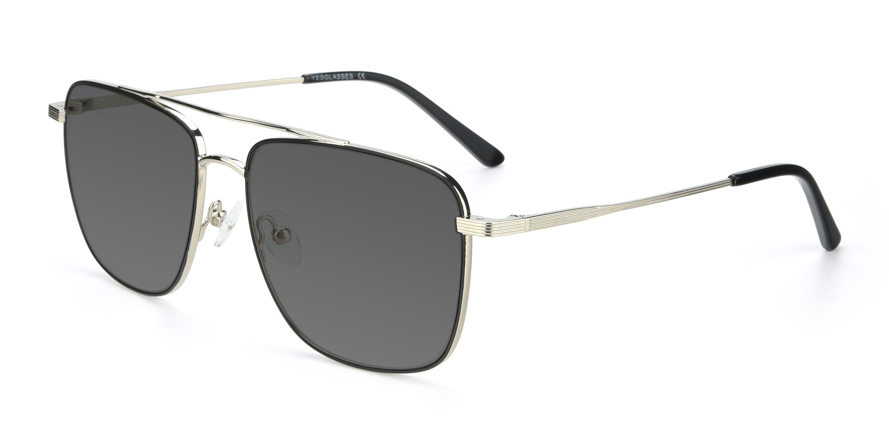 Angle of 9519 in Black-Silver with Medium Gray Tinted Lenses