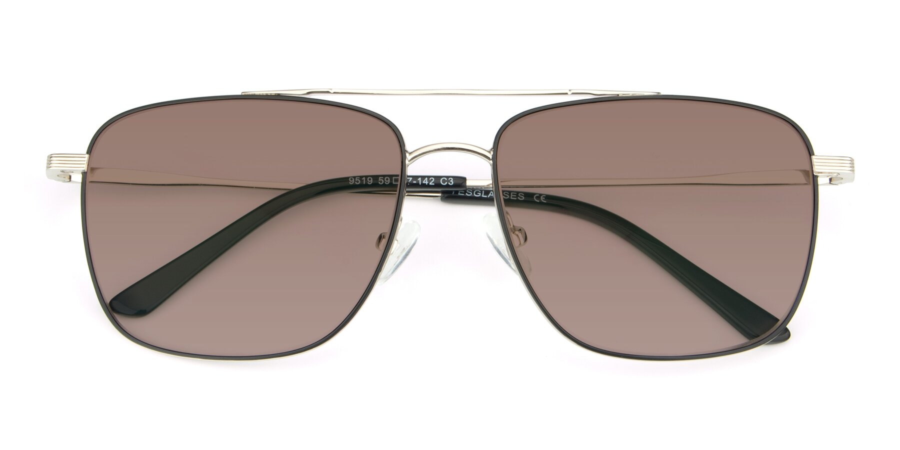 Folded Front of 9519 in Black-Silver with Medium Brown Tinted Lenses