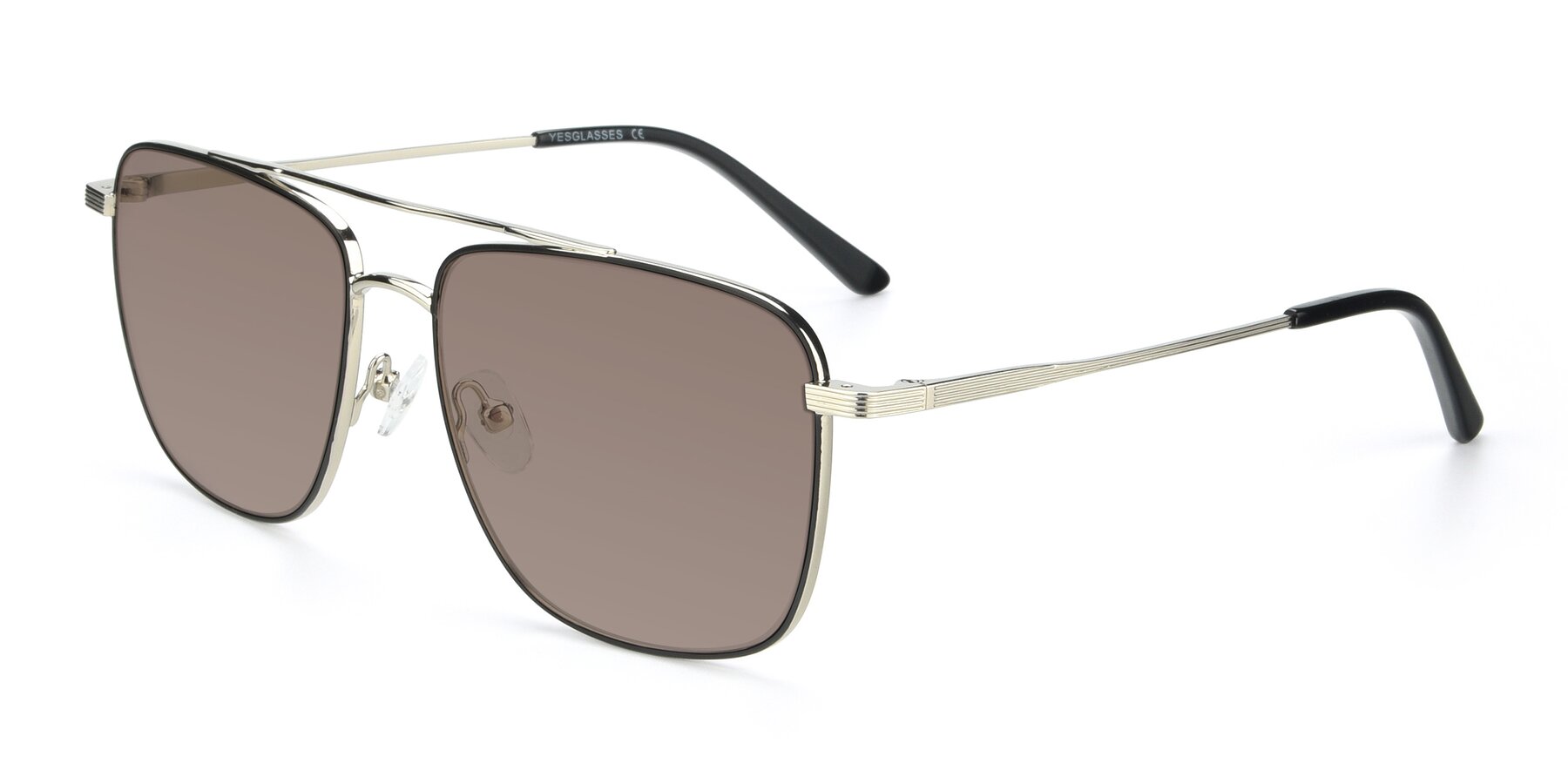 Angle of 9519 in Black-Silver with Medium Brown Tinted Lenses