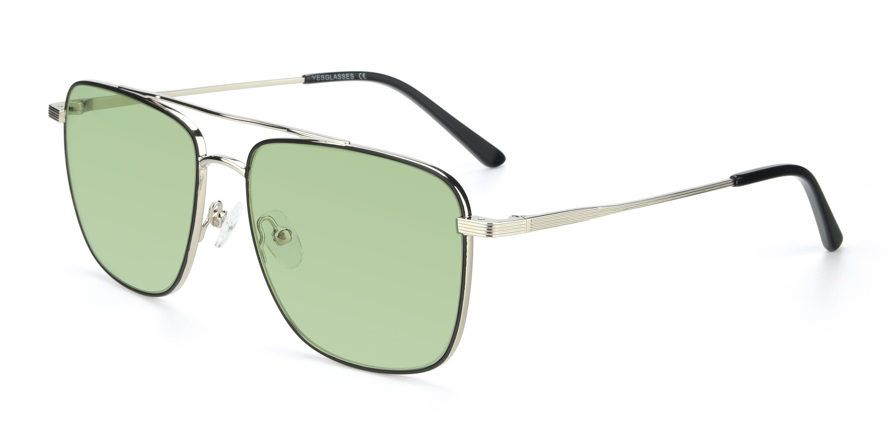 Angle of 9519 in Black-Silver with Medium Green Tinted Lenses