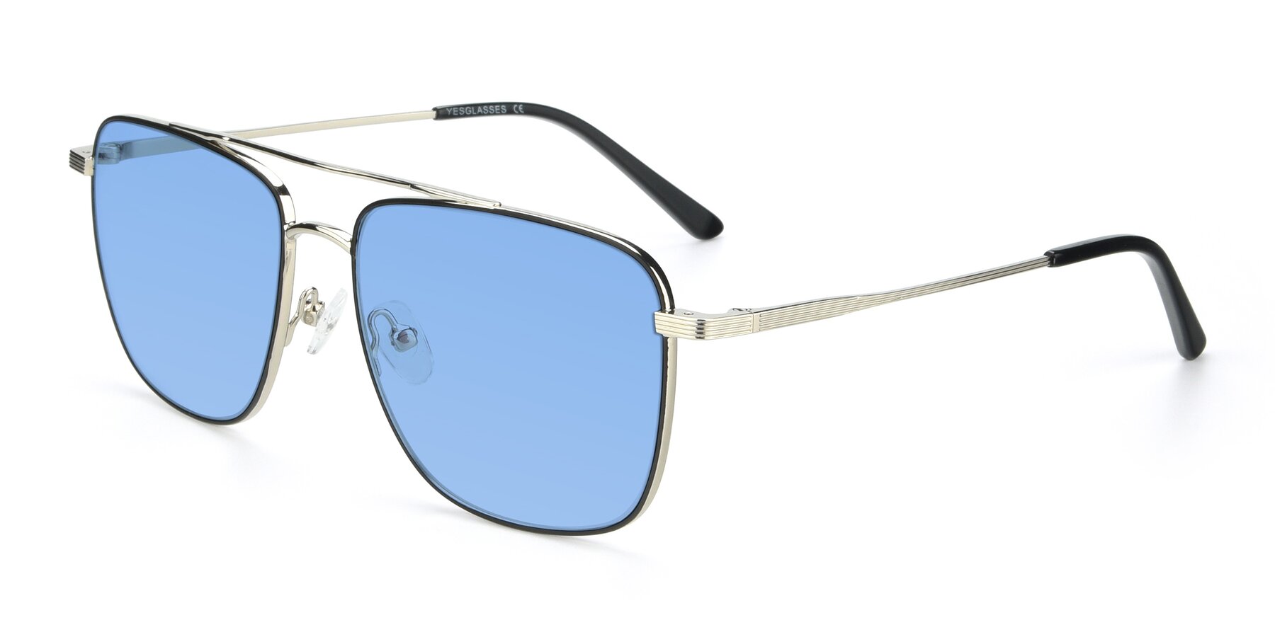 Angle of 9519 in Black-Silver with Medium Blue Tinted Lenses