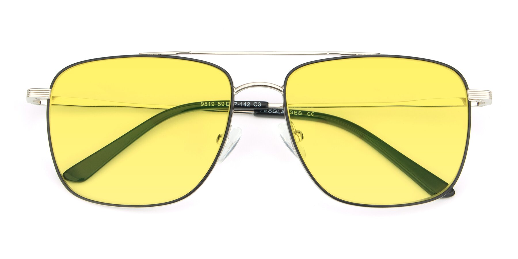 Folded Front of 9519 in Black-Silver with Medium Yellow Tinted Lenses