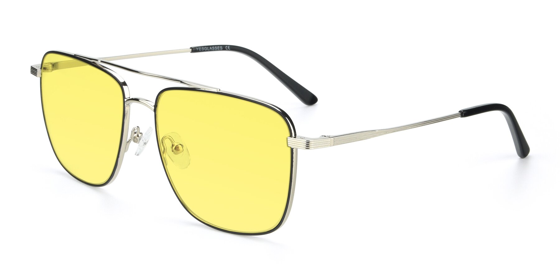 Angle of 9519 in Black-Silver with Medium Yellow Tinted Lenses