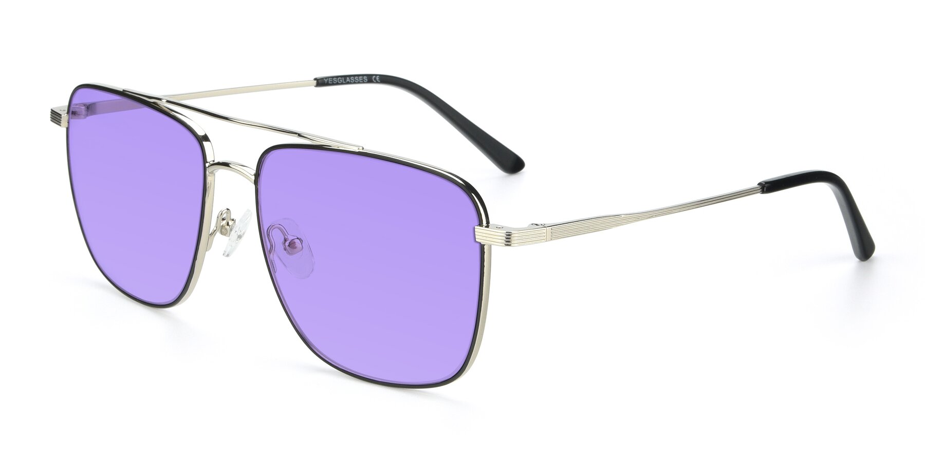 Angle of 9519 in Black-Silver with Medium Purple Tinted Lenses