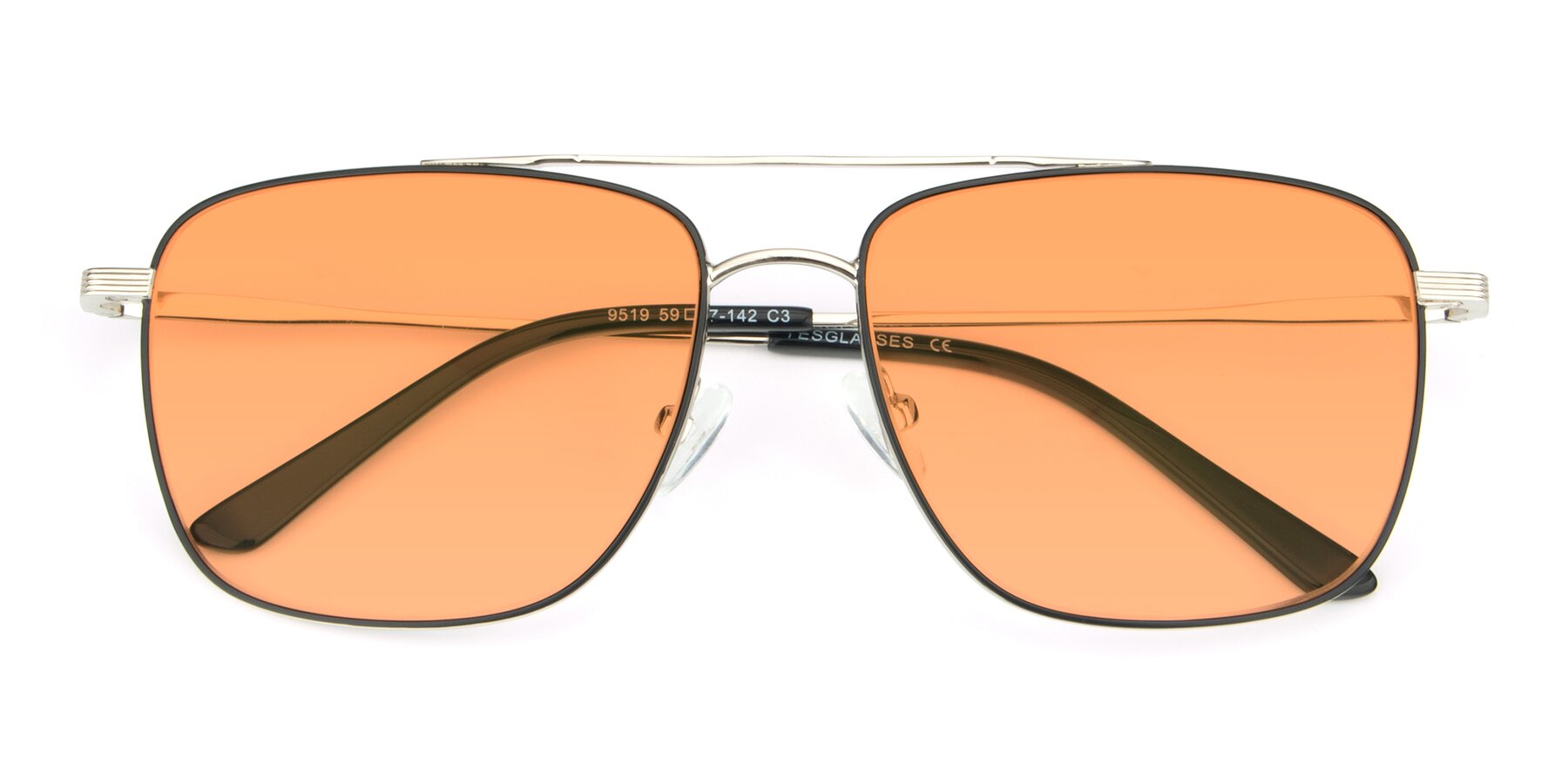 Folded Front of 9519 in Black-Silver with Medium Orange Tinted Lenses