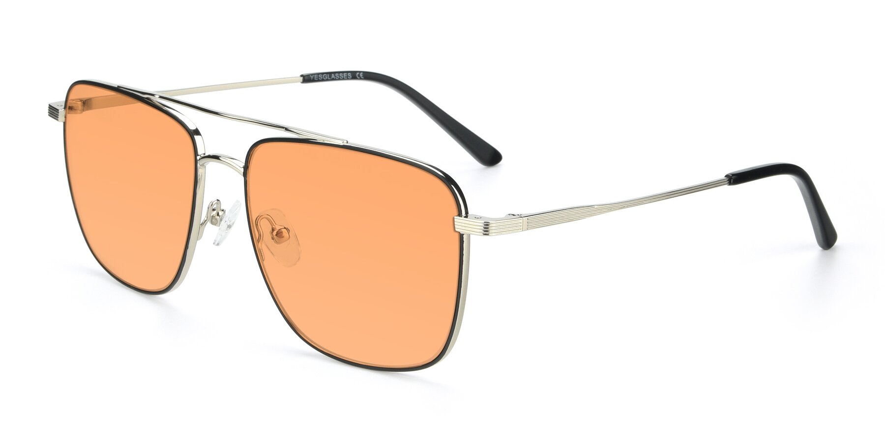 Angle of 9519 in Black-Silver with Medium Orange Tinted Lenses