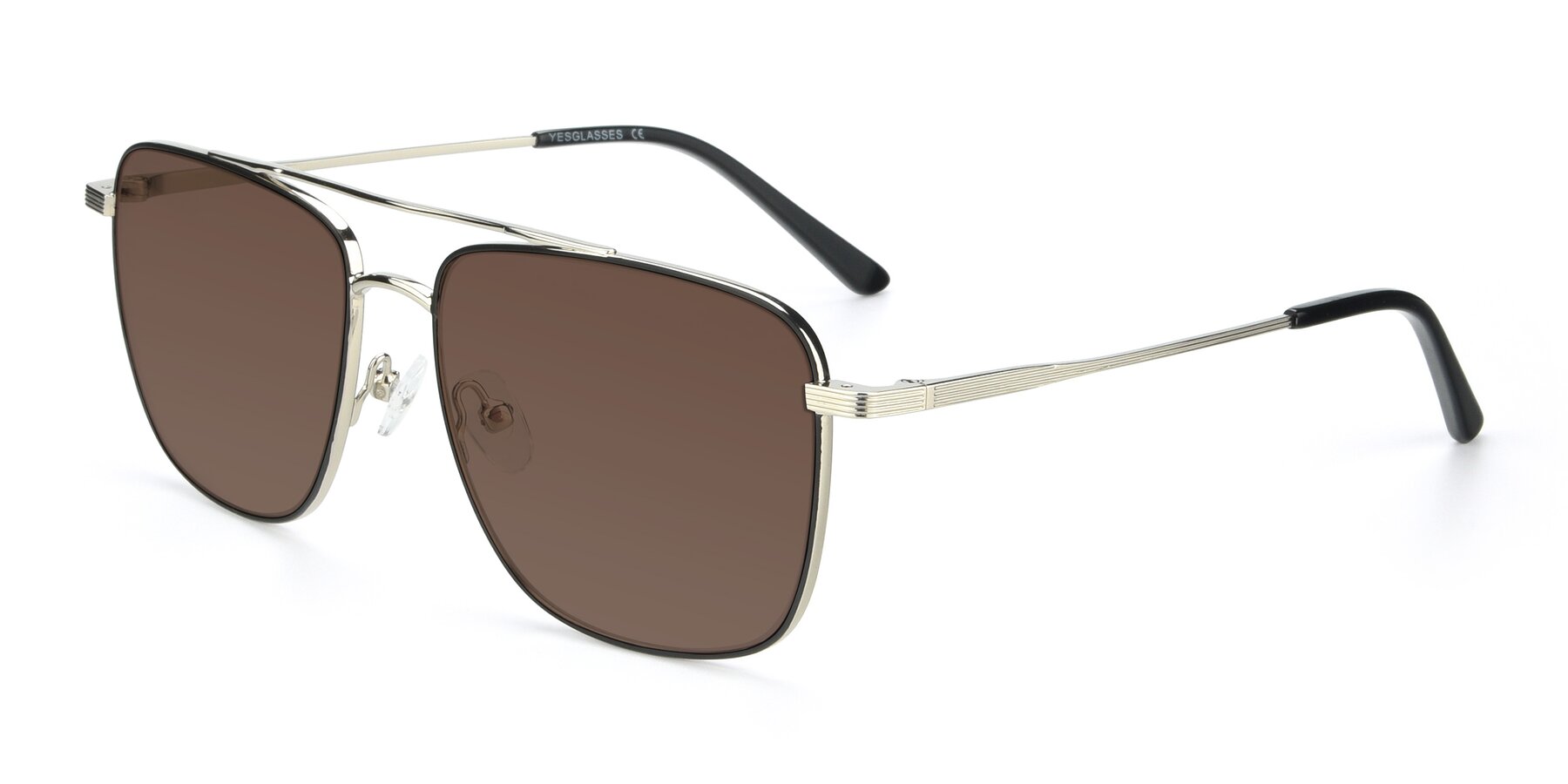 Angle of 9519 in Black-Silver with Brown Tinted Lenses