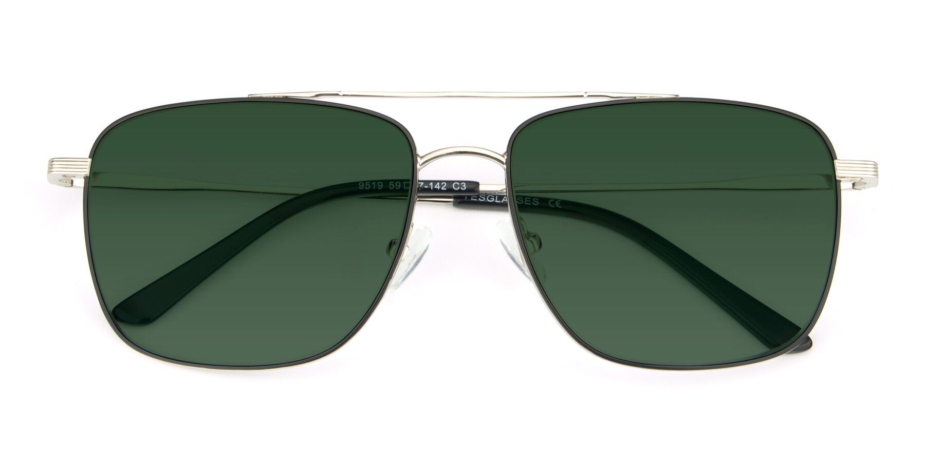 Folded Front of 9519 in Black-Silver with Green Tinted Lenses