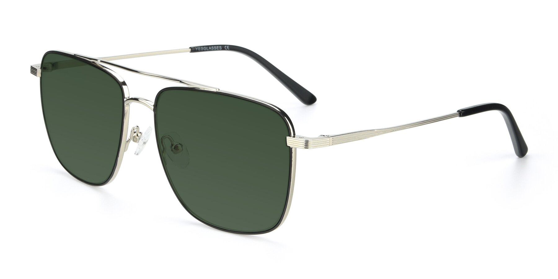 Angle of 9519 in Black-Silver with Green Tinted Lenses