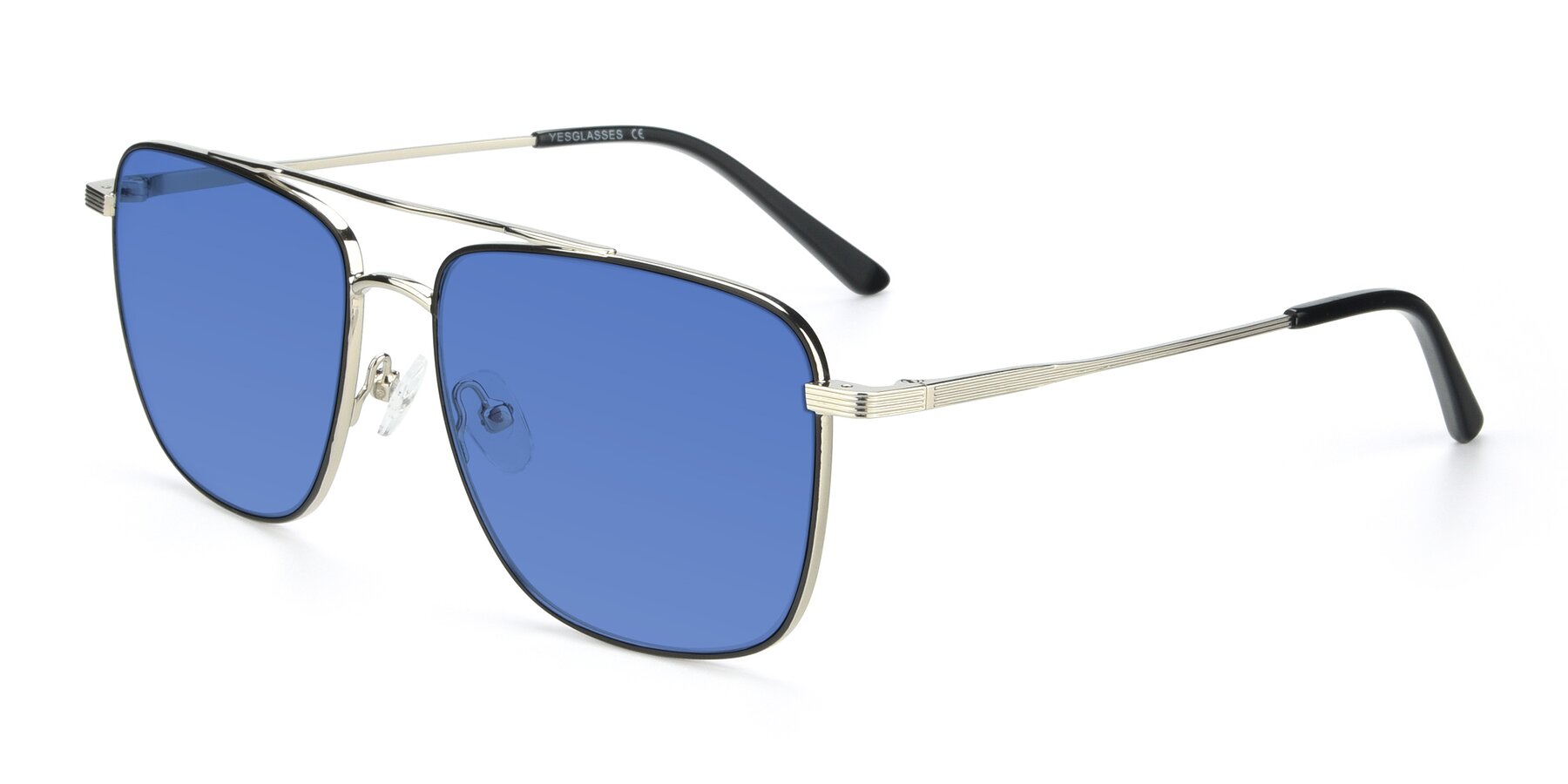 Angle of 9519 in Black-Silver with Blue Tinted Lenses