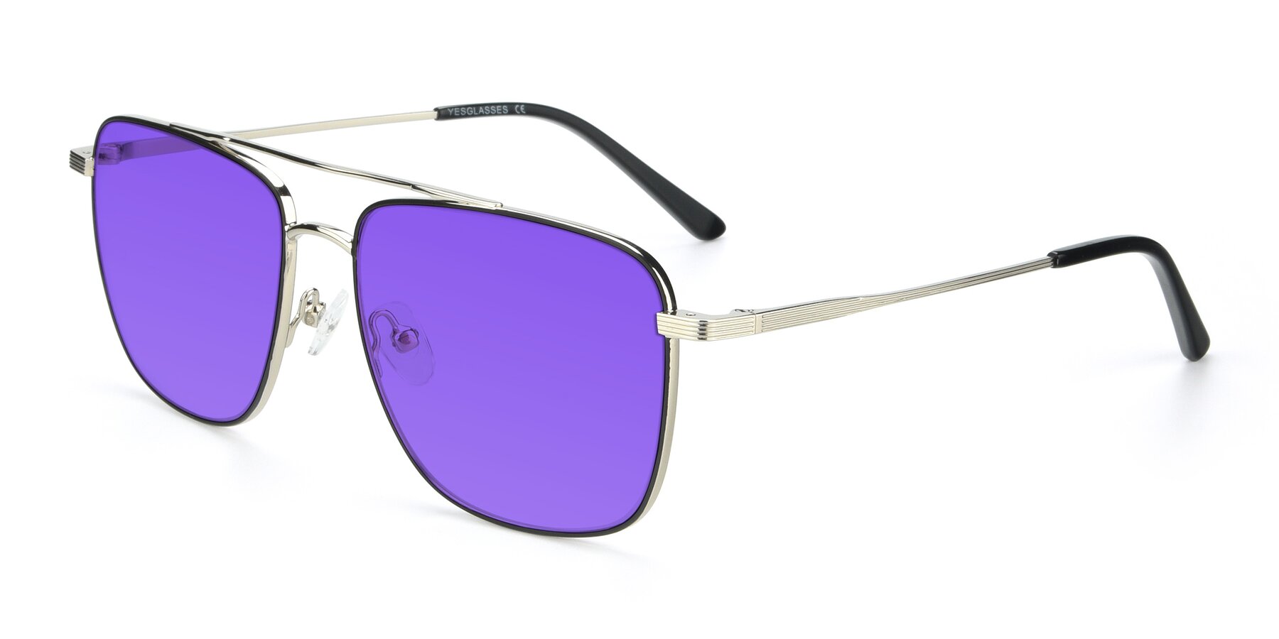 Angle of 9519 in Black-Silver with Purple Tinted Lenses