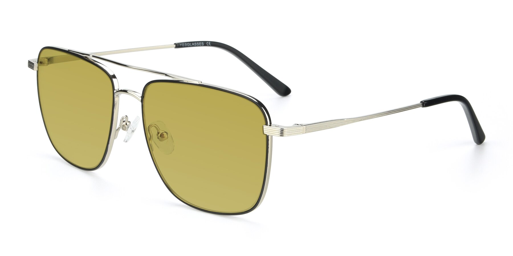 Angle of 9519 in Black-Silver with Champagne Tinted Lenses