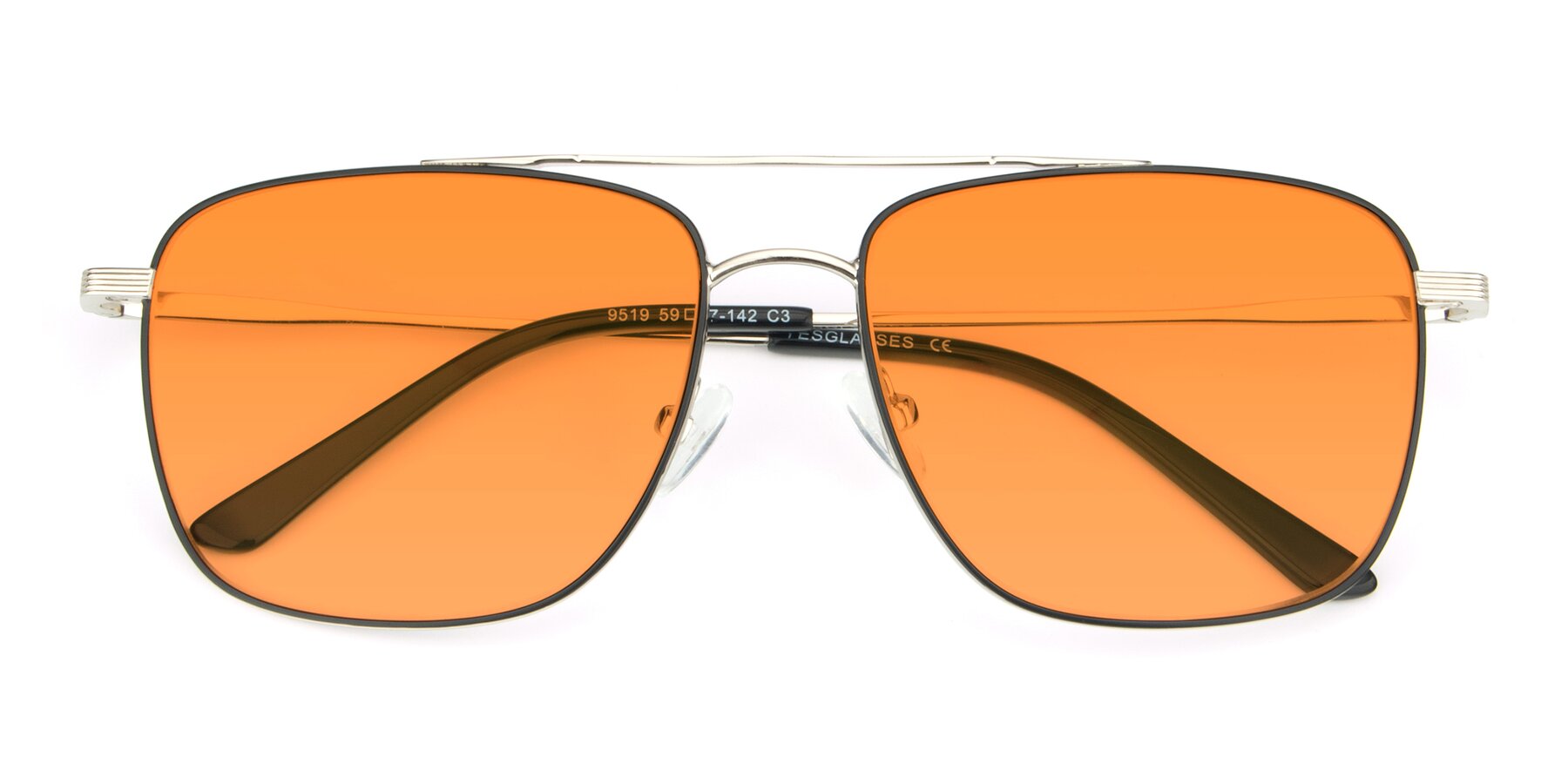 Folded Front of 9519 in Black-Silver with Orange Tinted Lenses