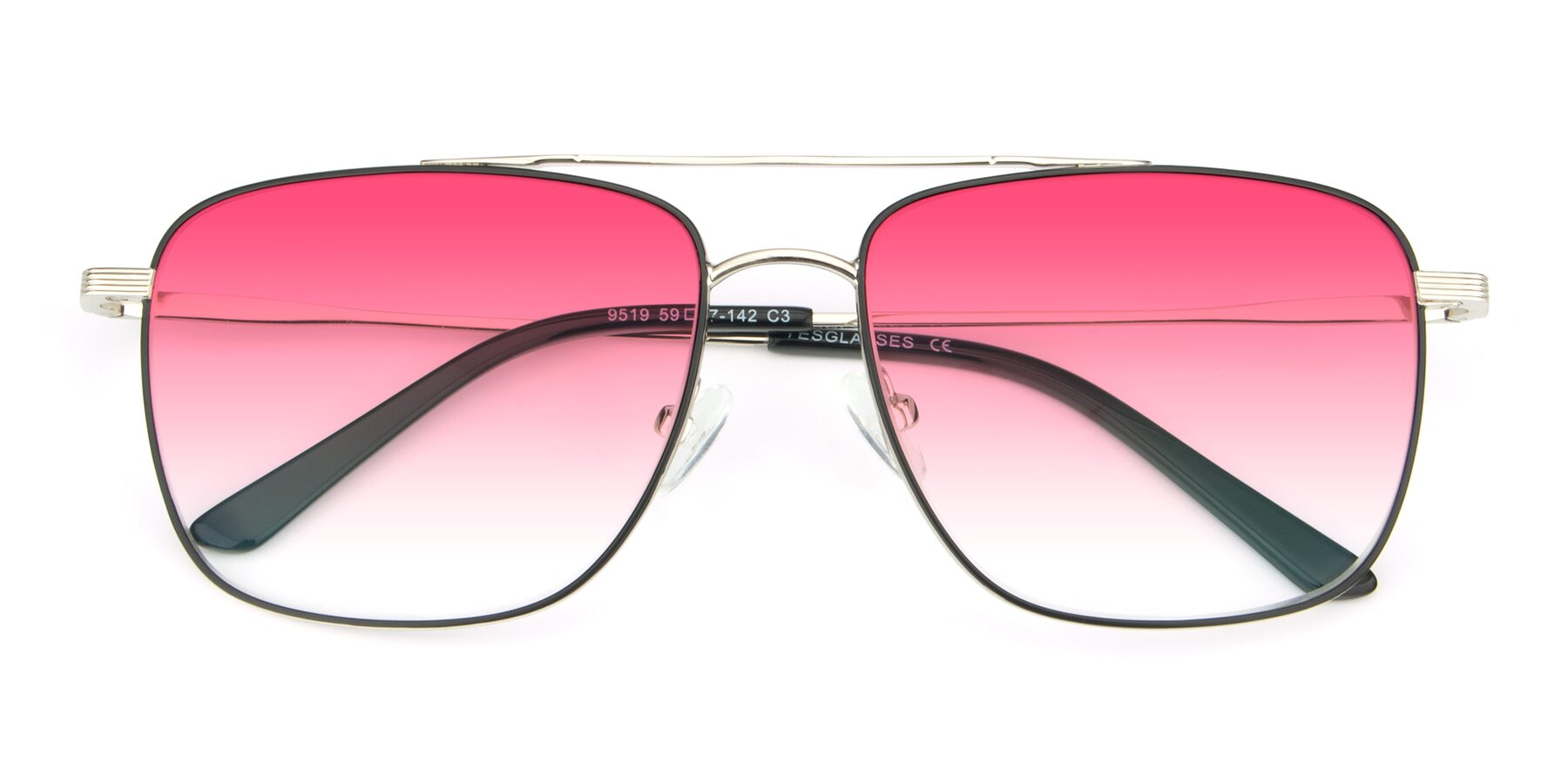 Folded Front of 9519 in Black-Silver with Pink Gradient Lenses