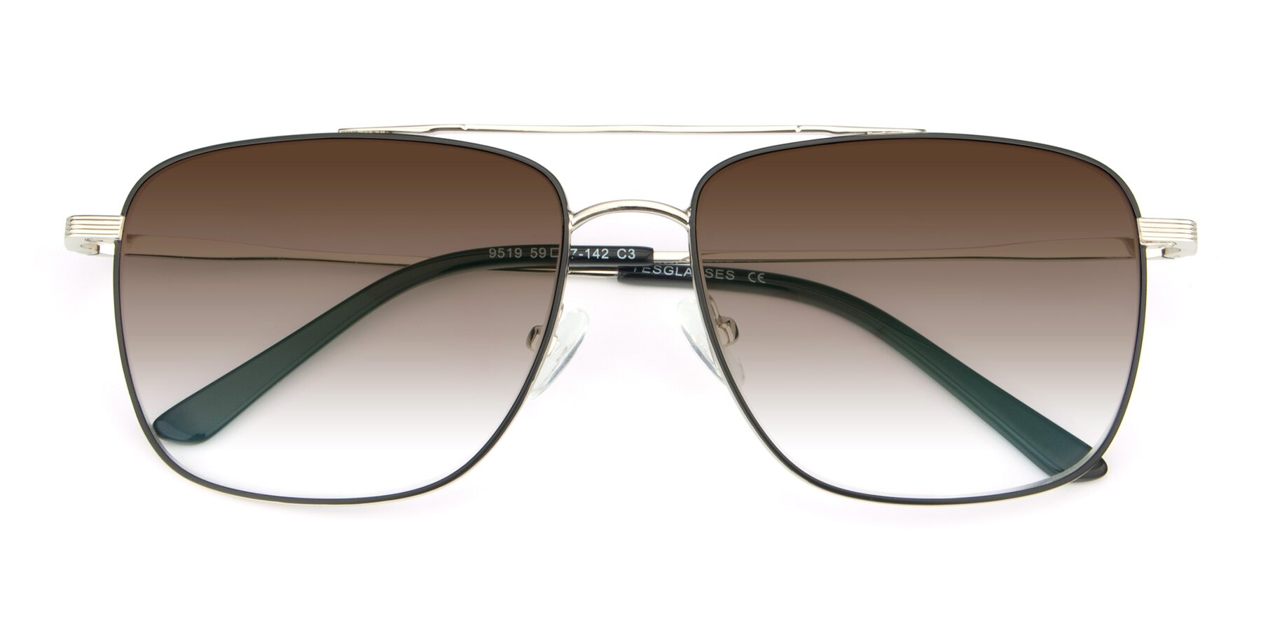 Folded Front of 9519 in Black-Silver with Brown Gradient Lenses