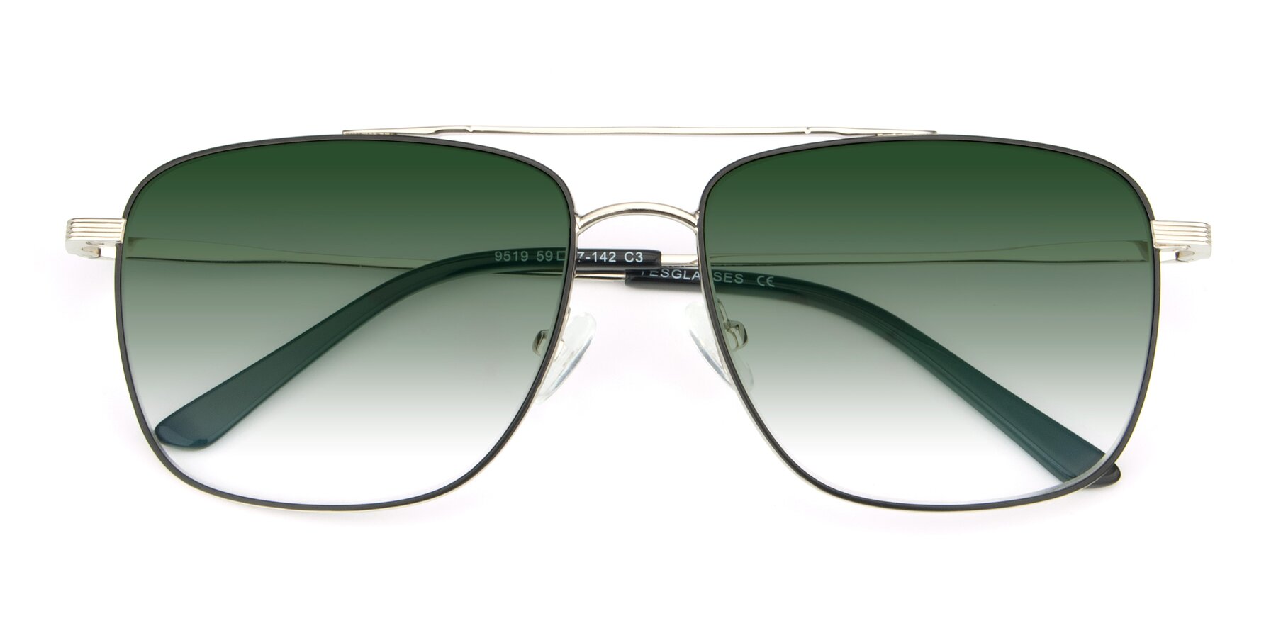 Folded Front of 9519 in Black-Silver with Green Gradient Lenses