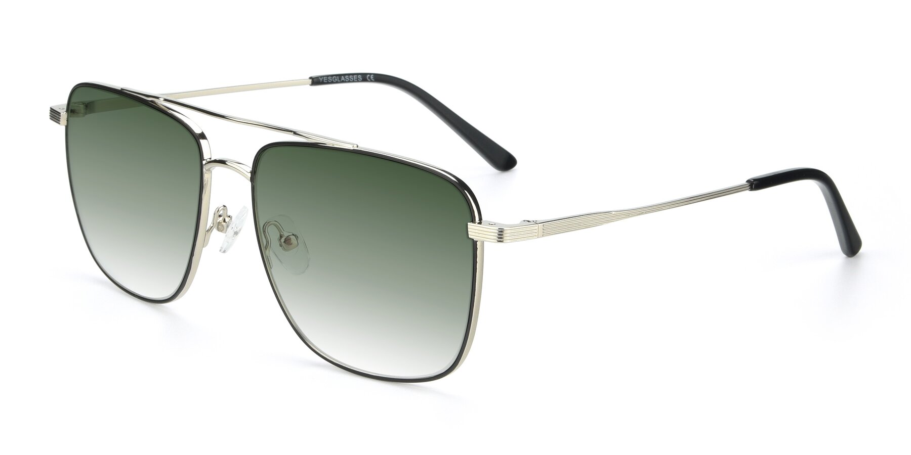 Angle of 9519 in Black-Silver with Green Gradient Lenses