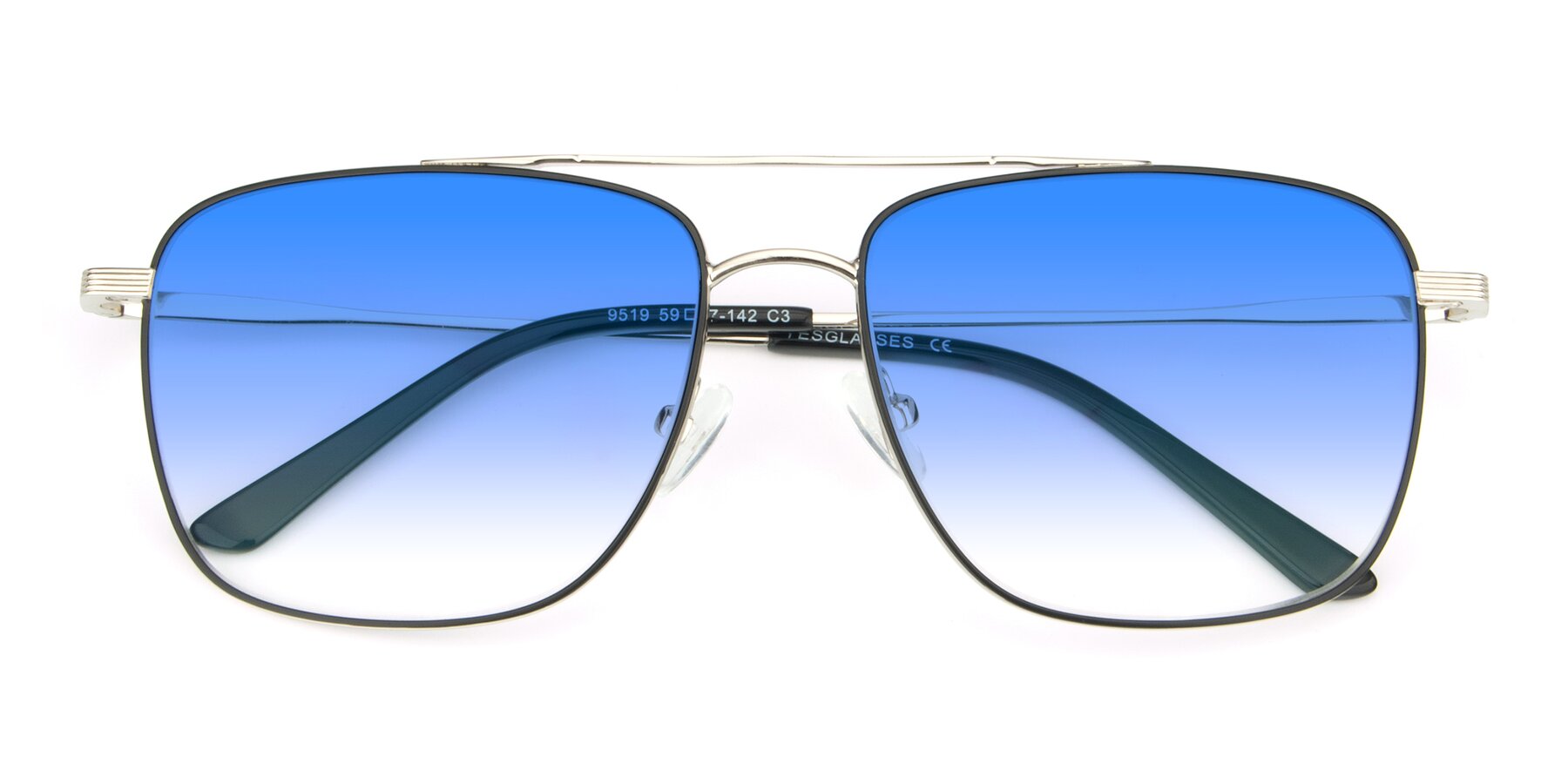 Folded Front of 9519 in Black-Silver with Blue Gradient Lenses