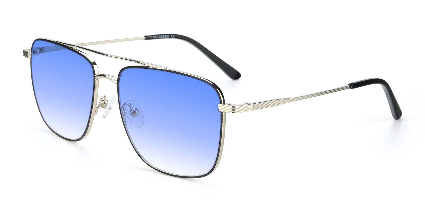Angle of 9519 in Black-Silver with Blue Gradient Lenses