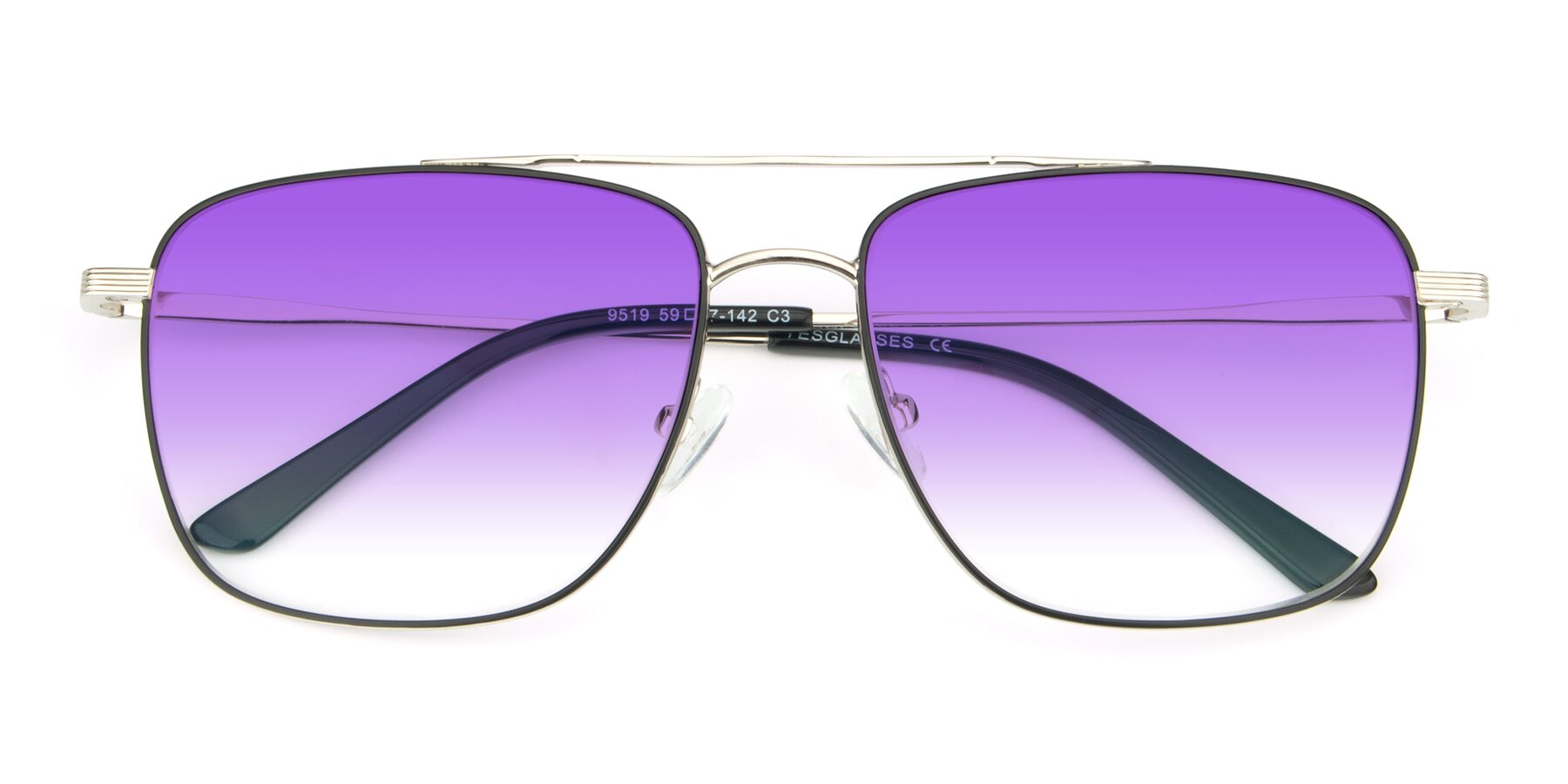 Folded Front of 9519 in Black-Silver with Purple Gradient Lenses