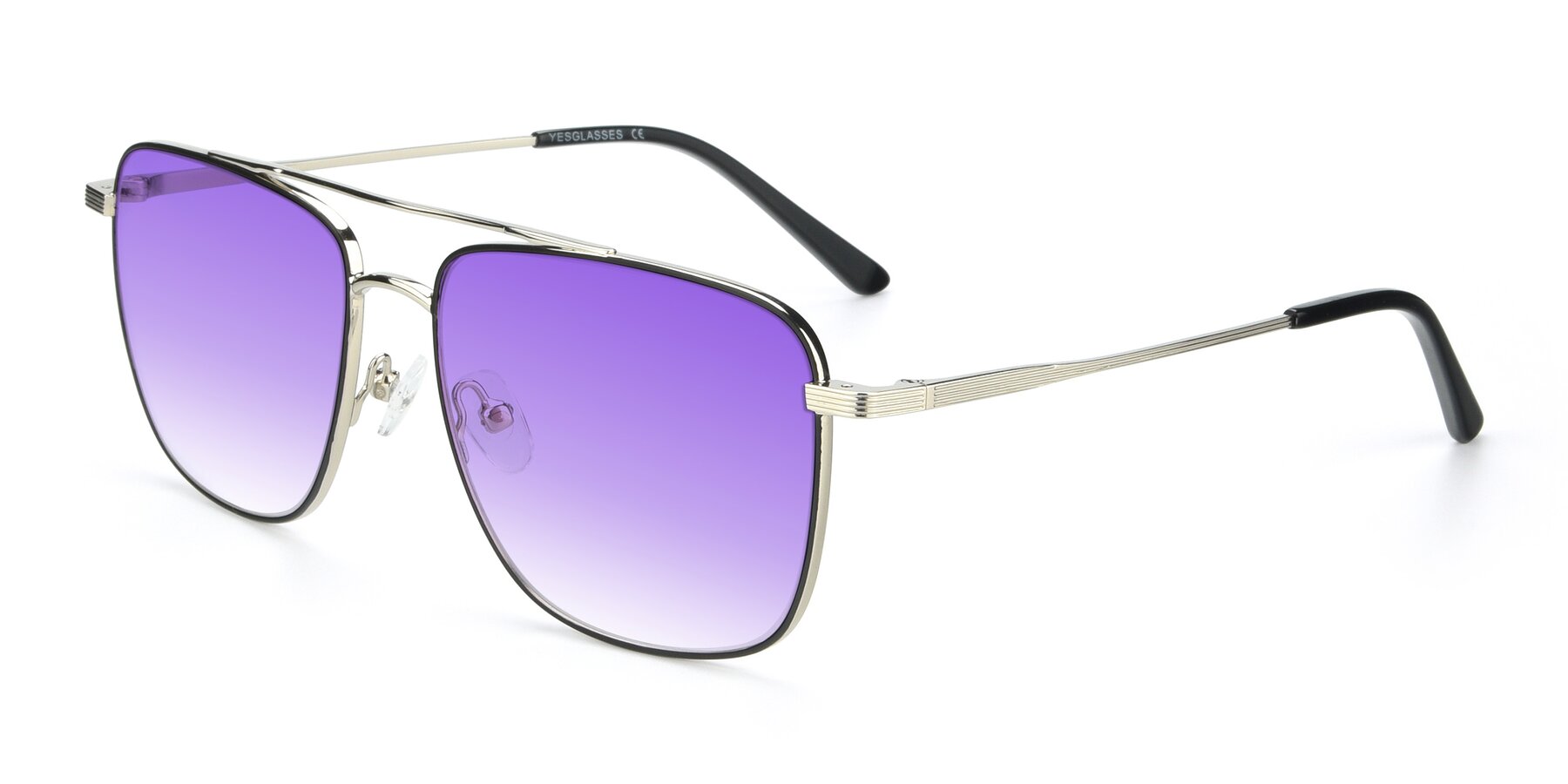 Angle of 9519 in Black-Silver with Purple Gradient Lenses