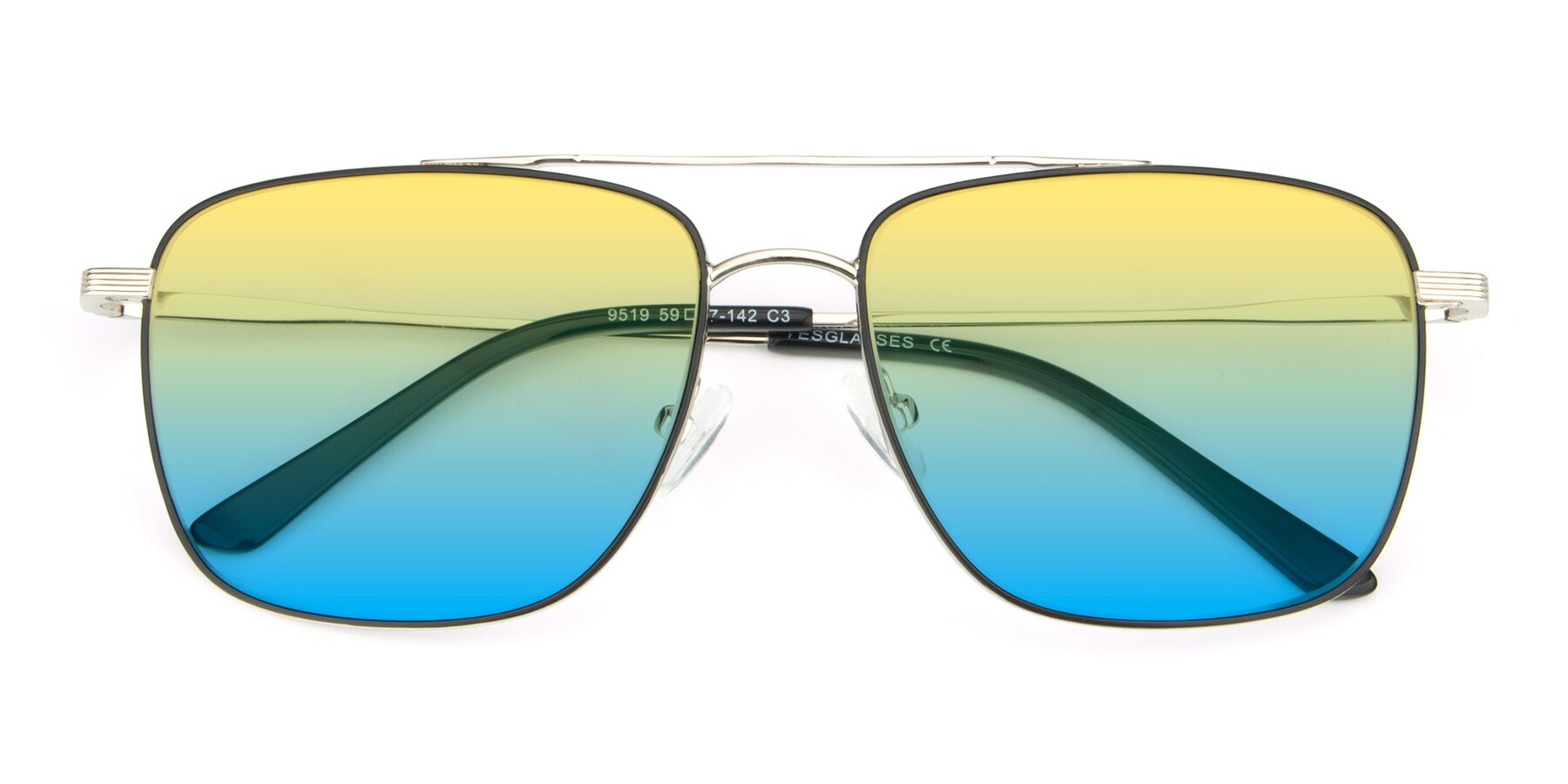 Folded Front of 9519 in Black-Silver with Yellow / Blue Gradient Lenses
