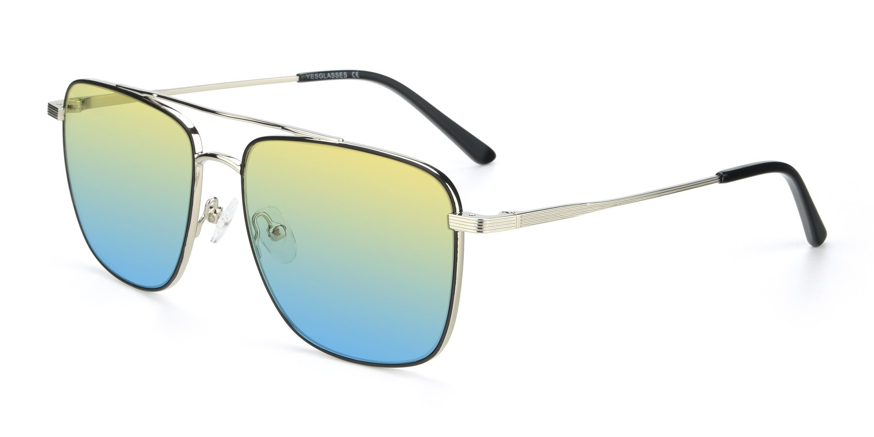 Angle of 9519 in Black-Silver with Yellow / Blue Gradient Lenses
