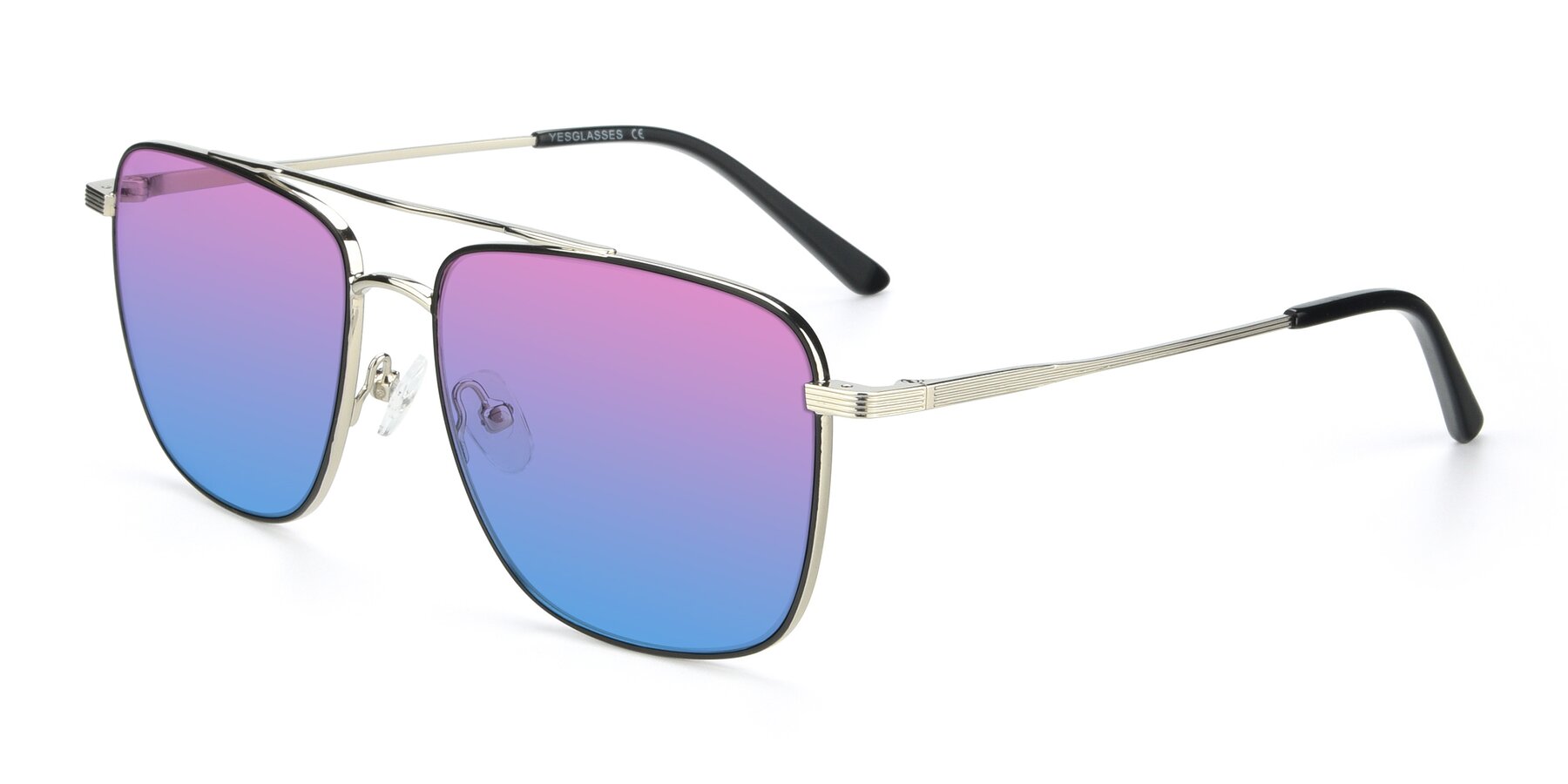 Angle of 9519 in Black-Silver with Pink / Blue Gradient Lenses