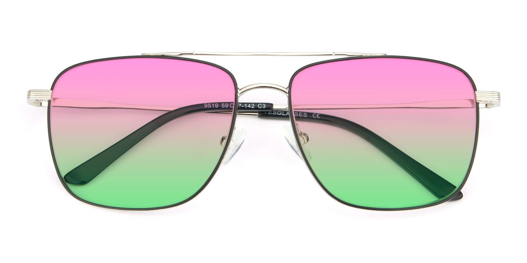 Folded Front of 9519 in Black-Silver with Pink / Green Gradient Lenses