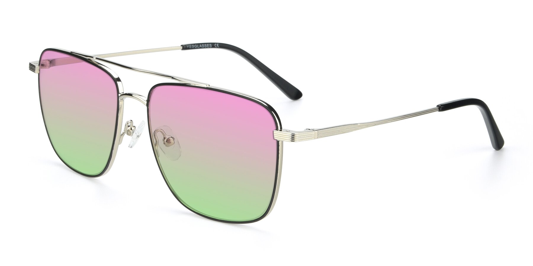 Angle of 9519 in Black-Silver with Pink / Green Gradient Lenses