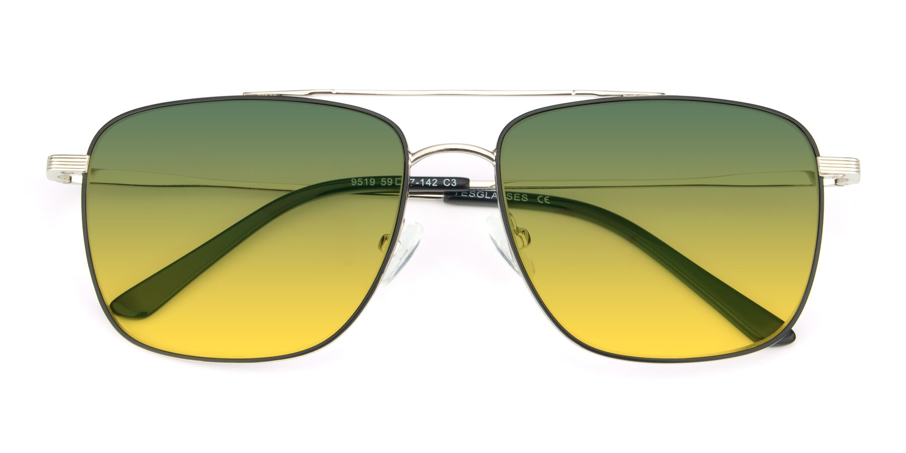 Folded Front of 9519 in Black-Silver with Green / Yellow Gradient Lenses