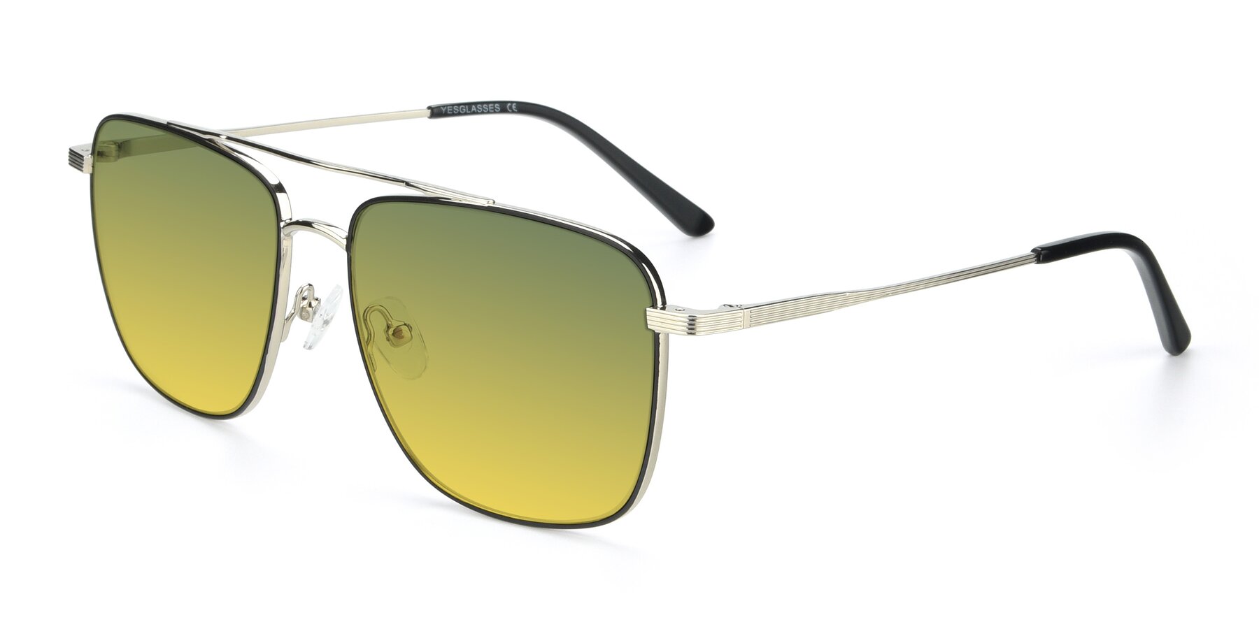 Angle of 9519 in Black-Silver with Green / Yellow Gradient Lenses