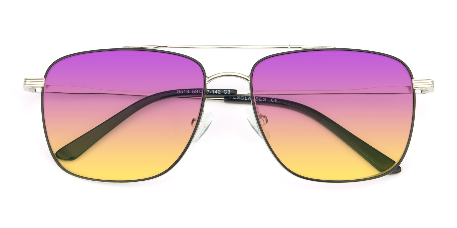 Folded Front of 9519 in Black-Silver with Purple / Yellow Gradient Lenses