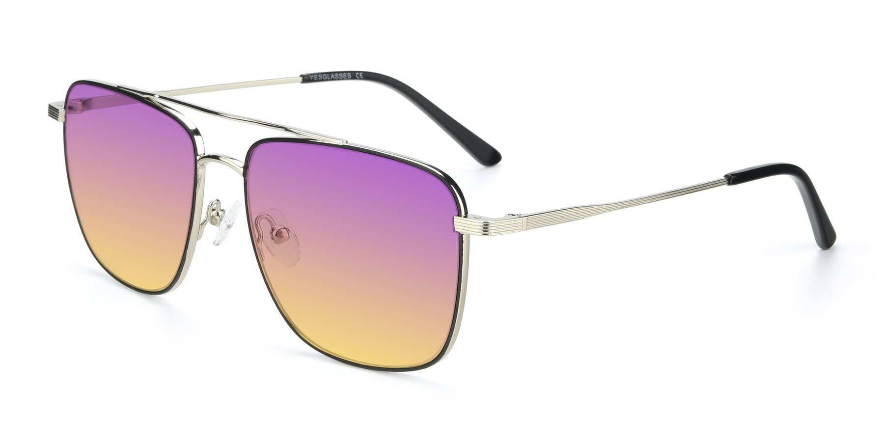 Angle of 9519 in Black-Silver with Purple / Yellow Gradient Lenses