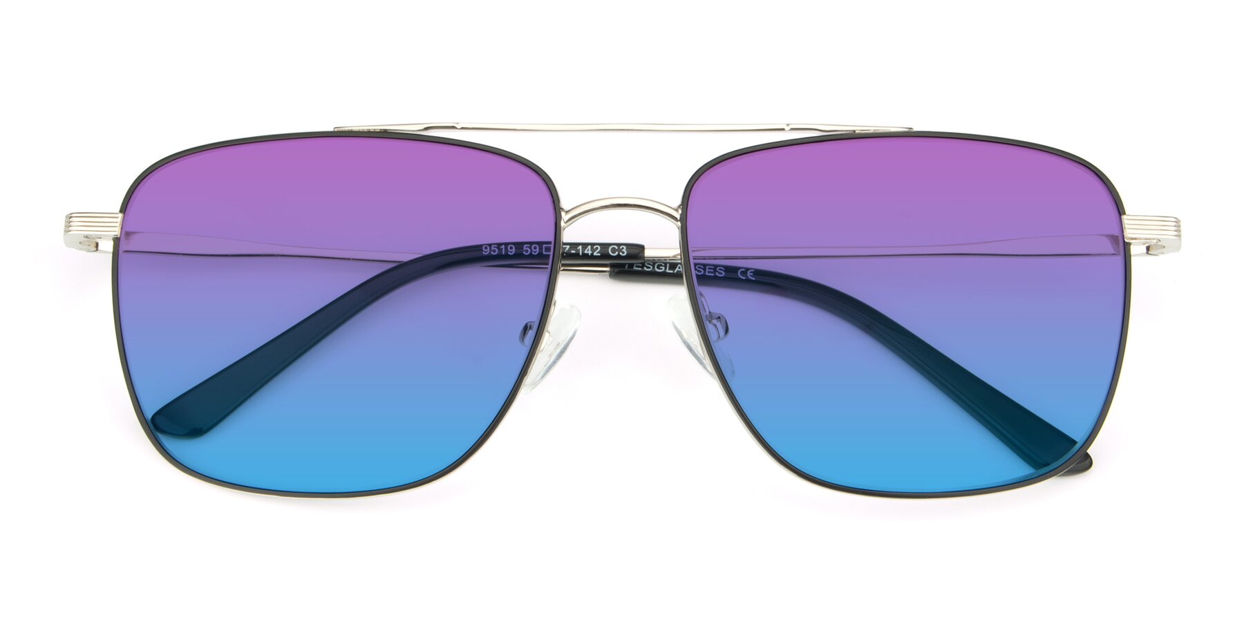 Folded Front of 9519 in Black-Silver with Purple / Blue Gradient Lenses