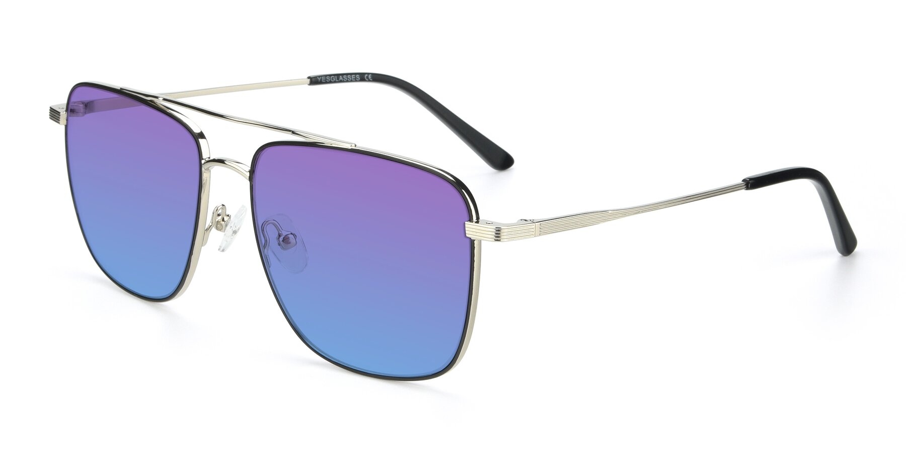 Angle of 9519 in Black-Silver with Purple / Blue Gradient Lenses